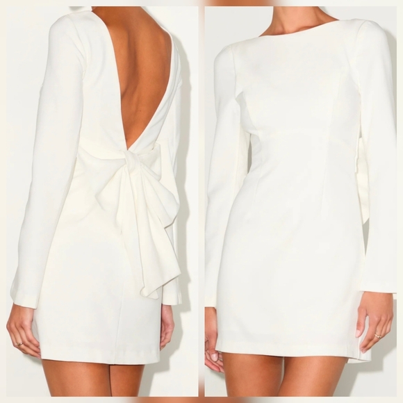 Lulus Dresses & Skirts - Lulu's White Long-Sleeve Mini Dress with Back Bow